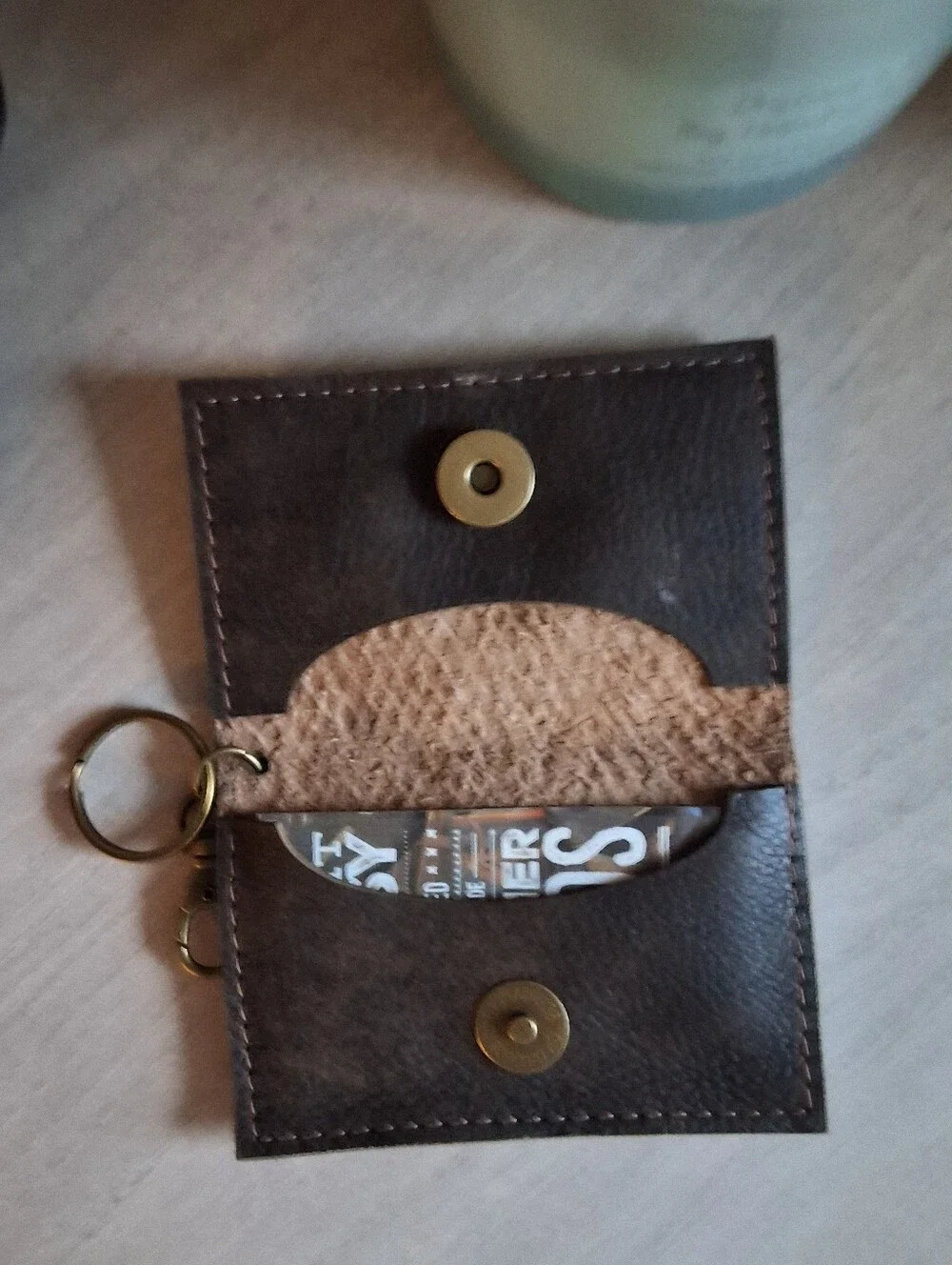 Trendy Upcycled Leather Keychain/Card Holder with Embossed Leather Emblem - NWT